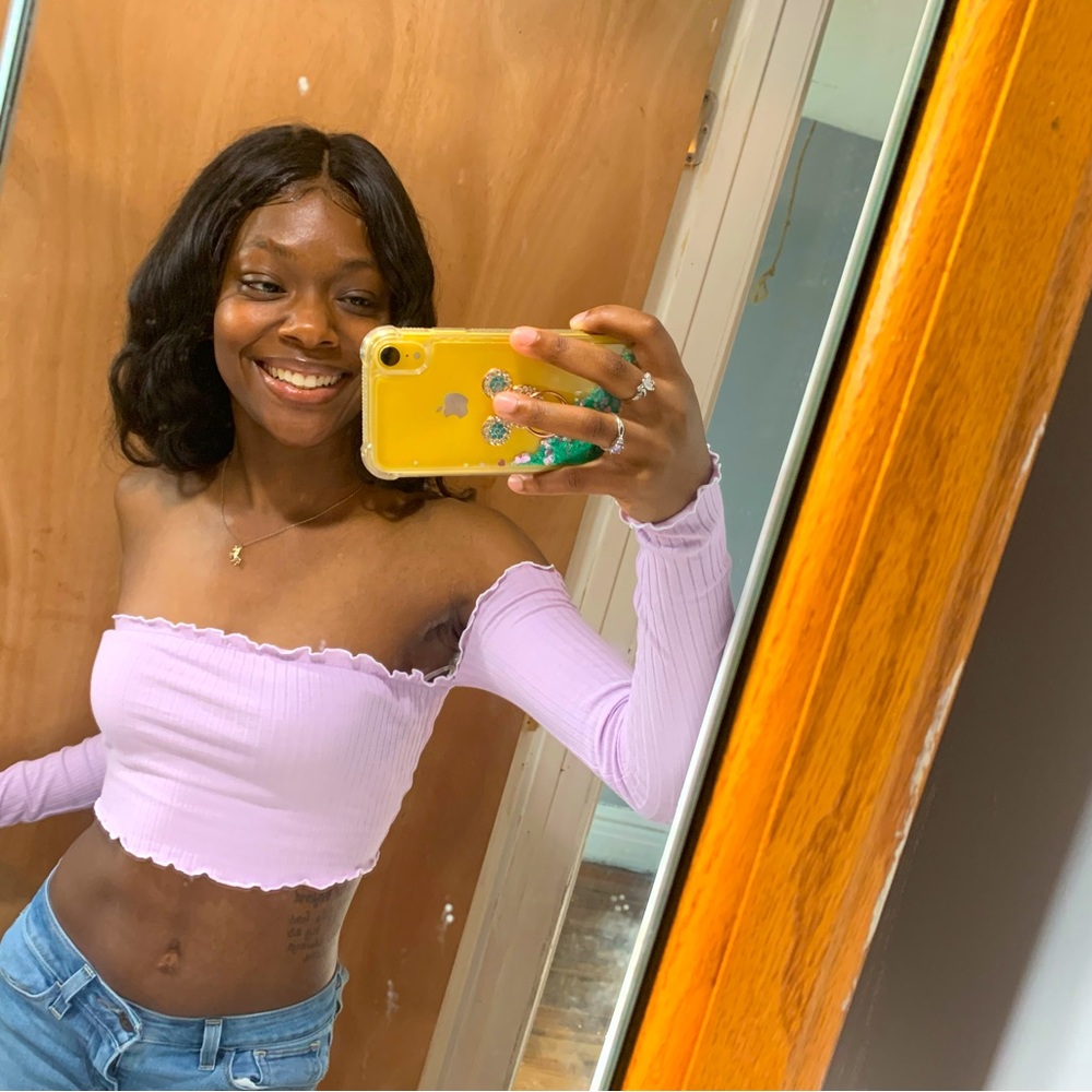 Cute Off shoulder lavender crop top